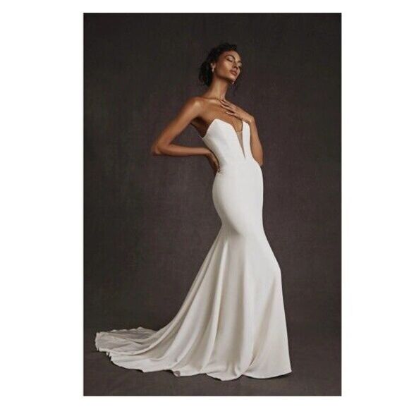 Katherine Tash Kyle Wedding Dress Strapless Silk Crepe gown corset Ivory XS